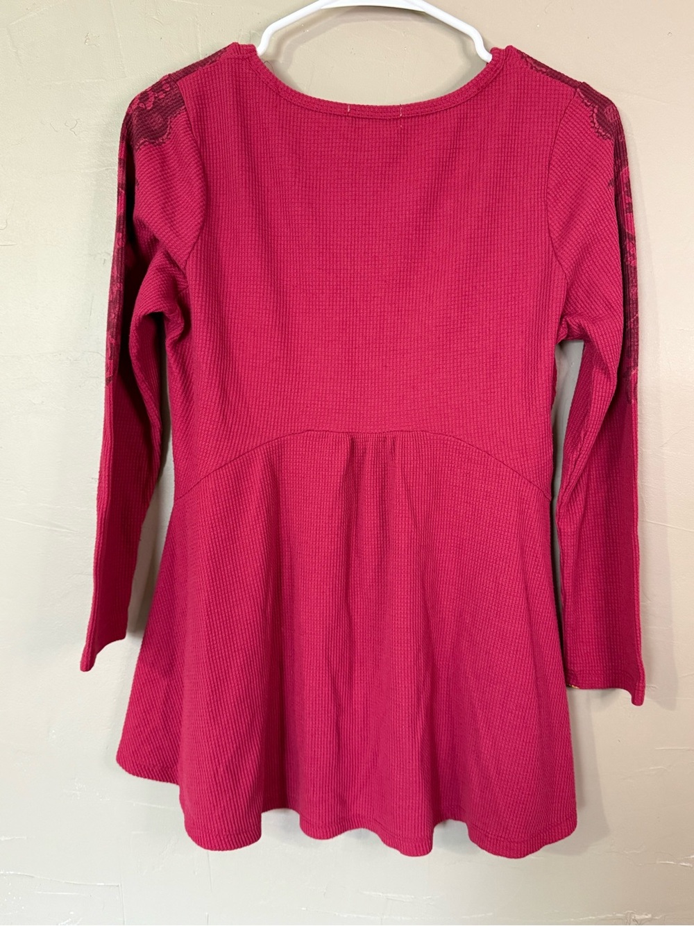 Unity World Wear Raspberry Lace-Yoke Long Sleeve Top with Rhinestones - Picture 3 of 6